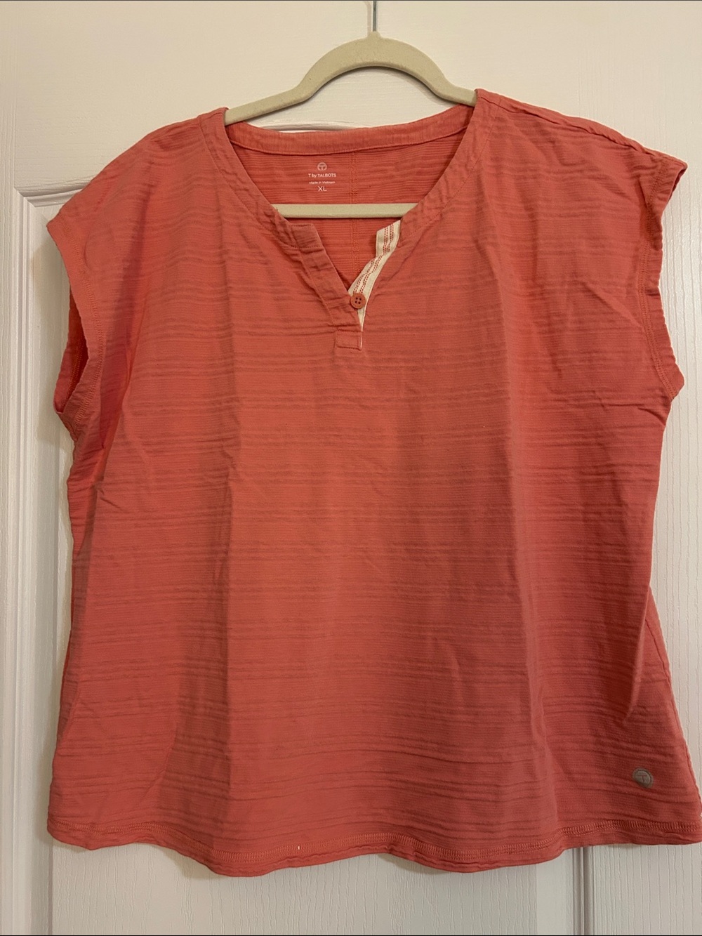 Talbots Coral Notch-Neck Short Sleeve Top